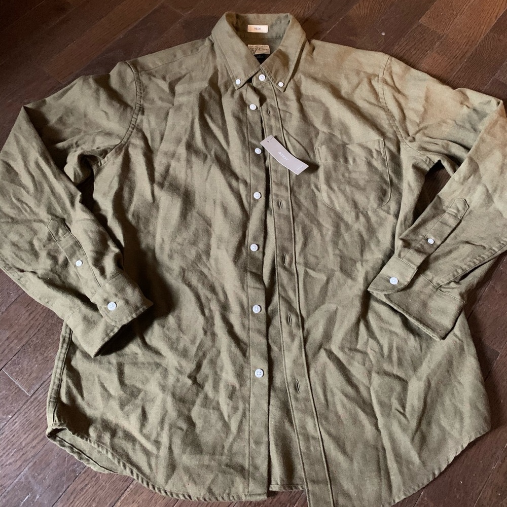 J. Crew casual button up shirt, heather green NWT